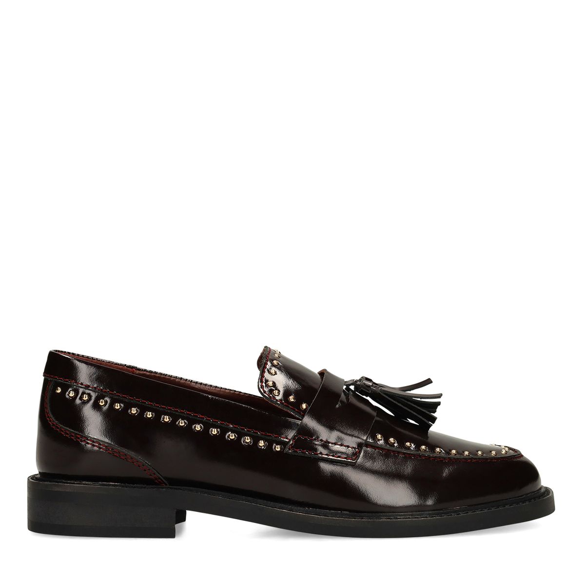 Manfield Burgundy Leren Loafers Met Gouden Studs