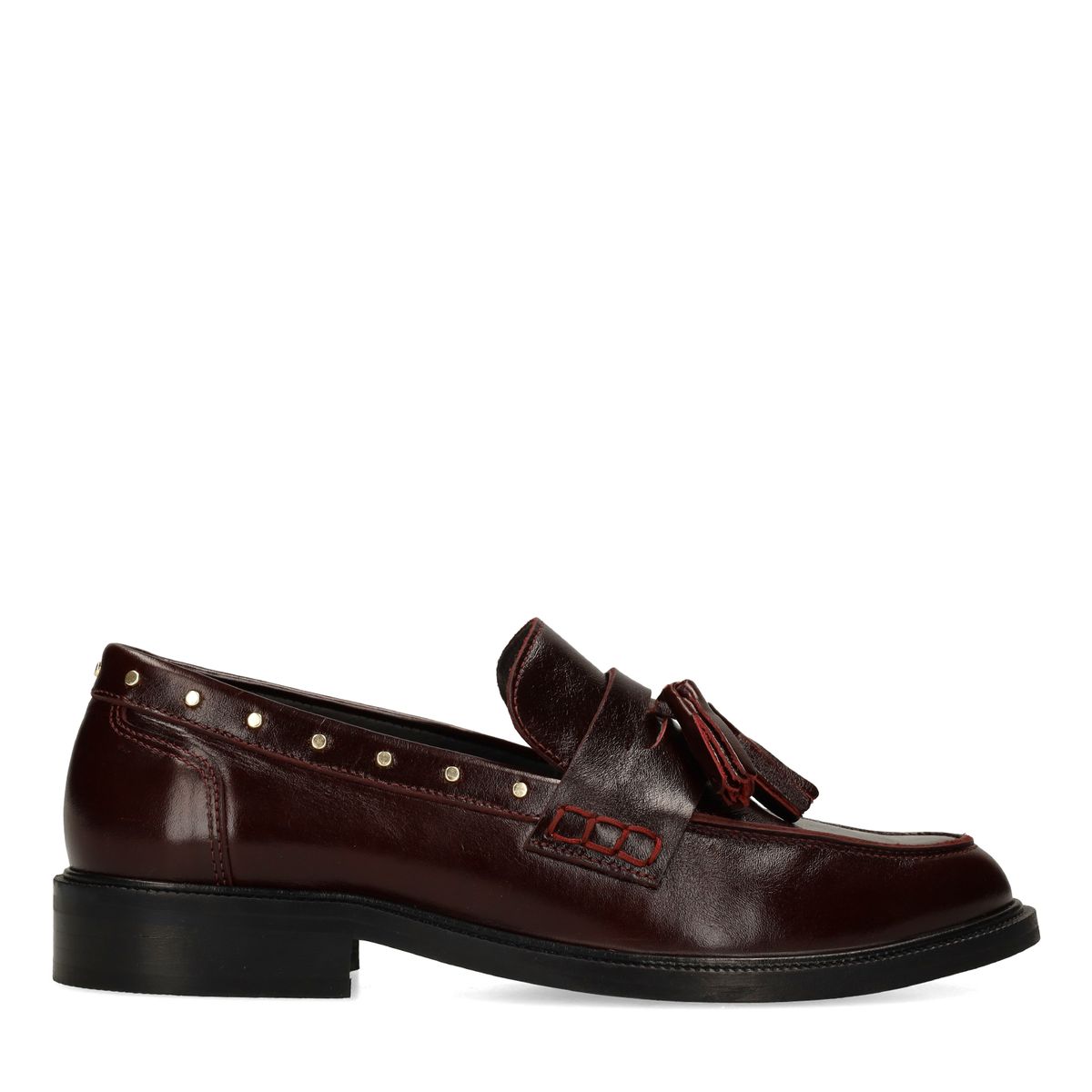 Manfield Bordeauxrote Leder-Loafer Mit Nieten Und Quasten