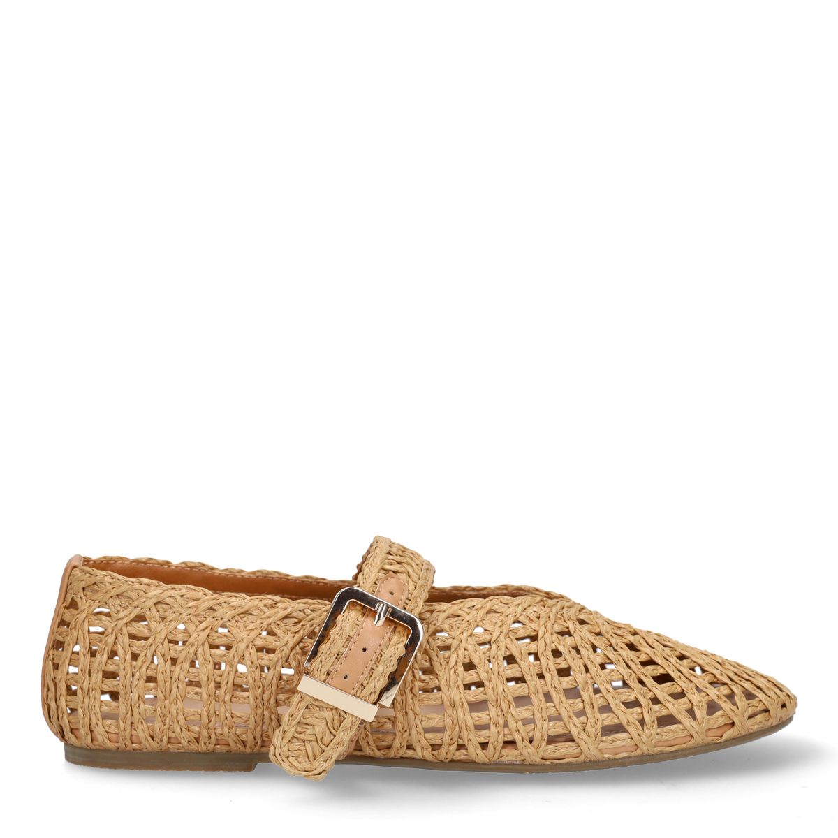 Manfield Beige Raffia Ballerina's Met Gespsluiting - Maat 40