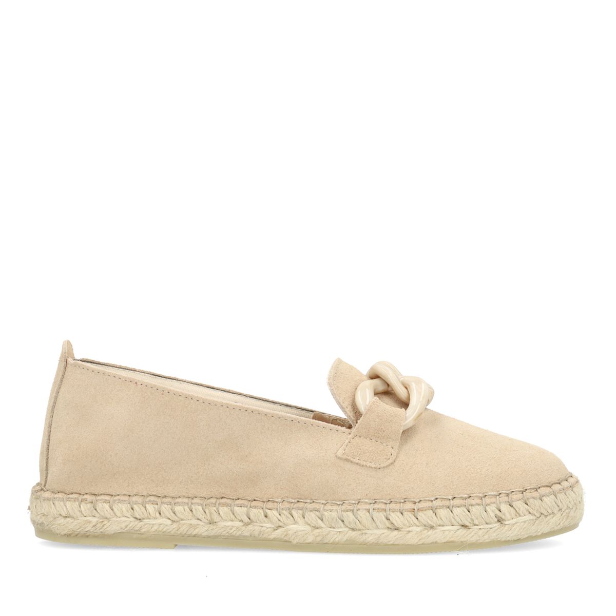Beige suède espadrilles met chain