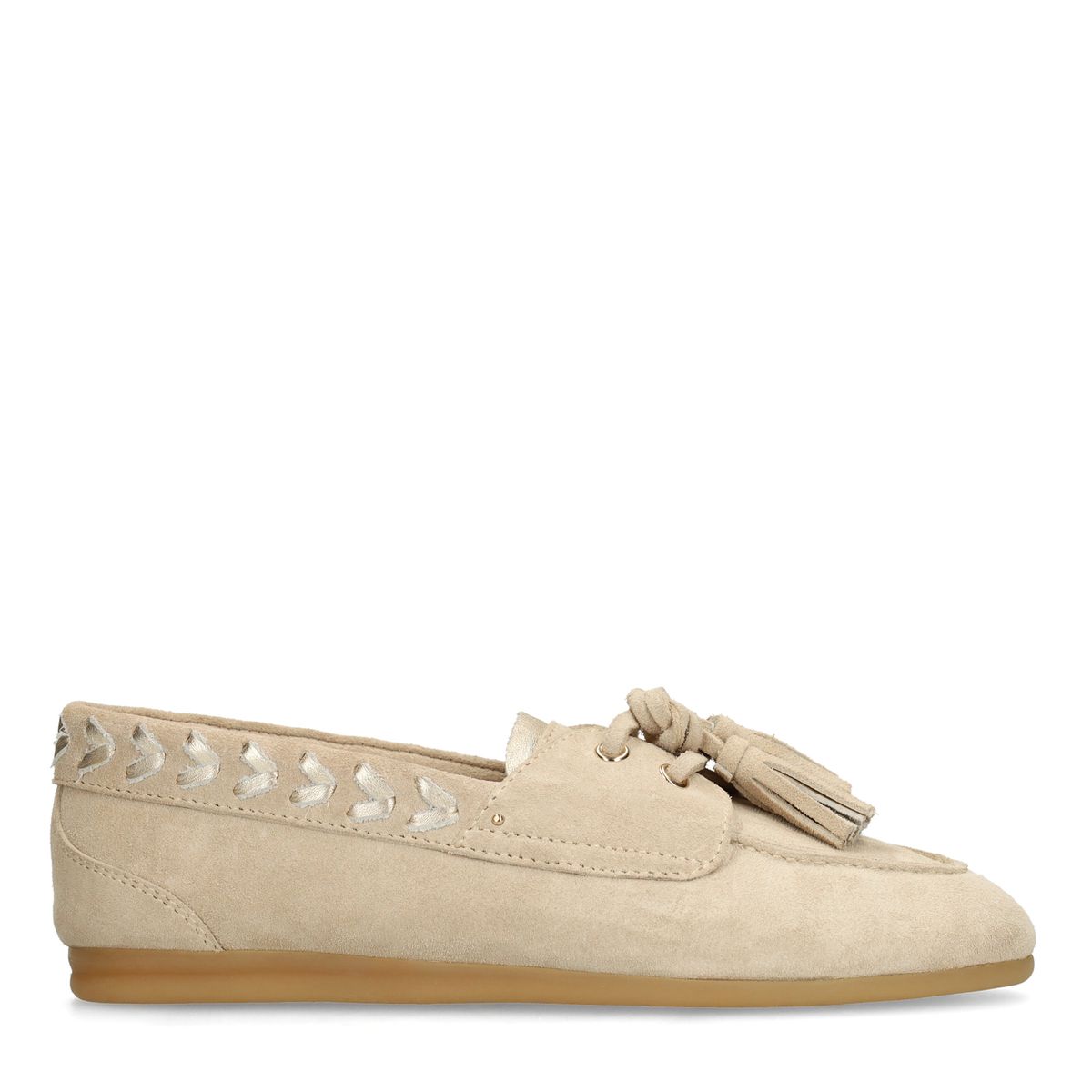 Manfield Beige Suède Loafers Met Kwastjes Met Veters - Maat 39
