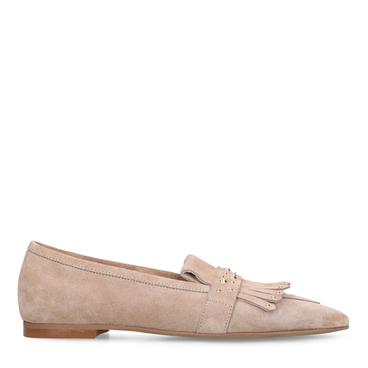 Manfield Beigefarbene Veloursleder-Loafer Mit Goldfarbenen Nieten