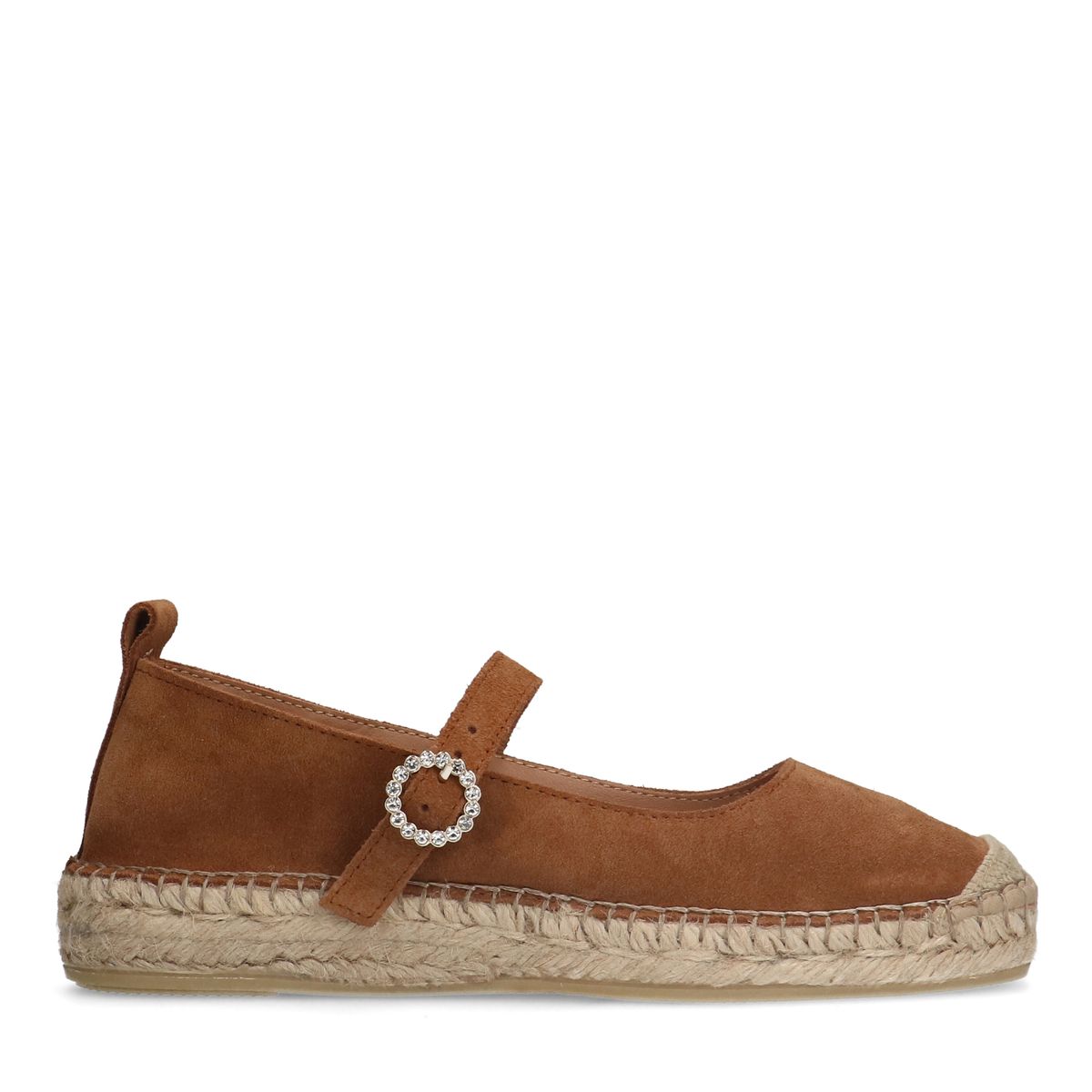 Cognac suède espadrilles met gesp