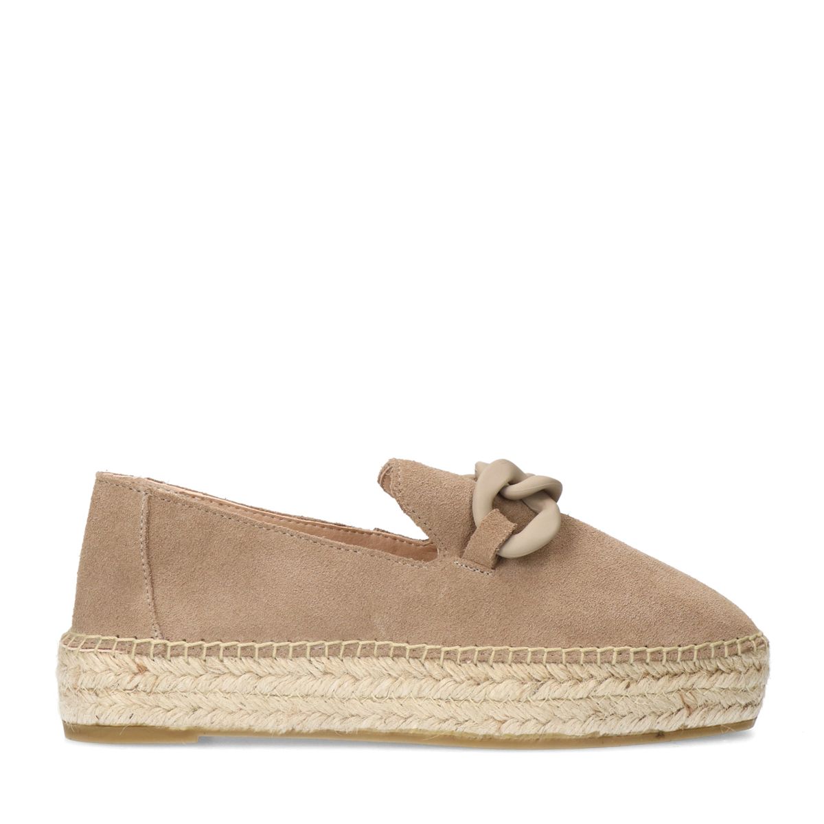 Taupe suède espadrilles met chain