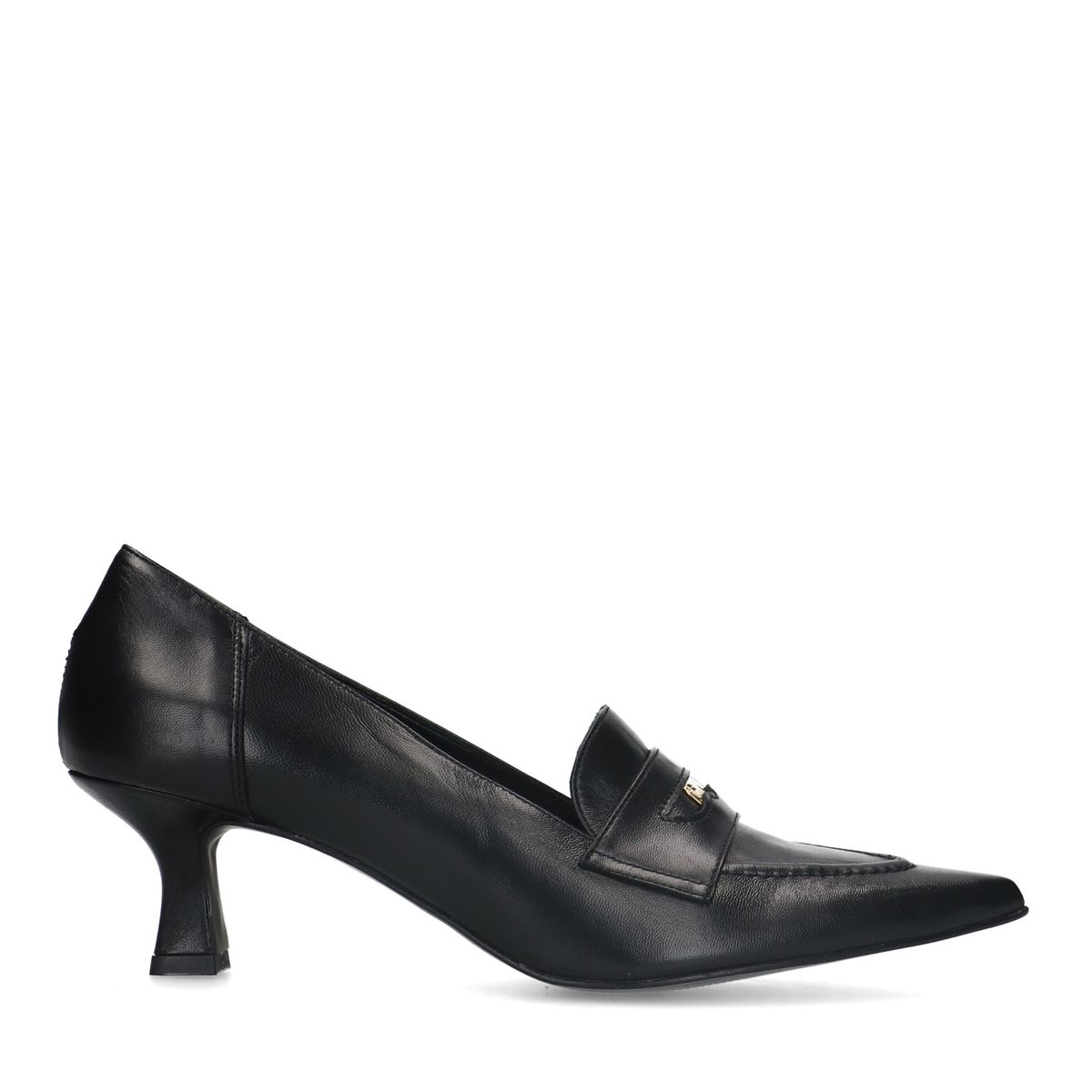 Zwarte leren pumps met goudkleurig detail