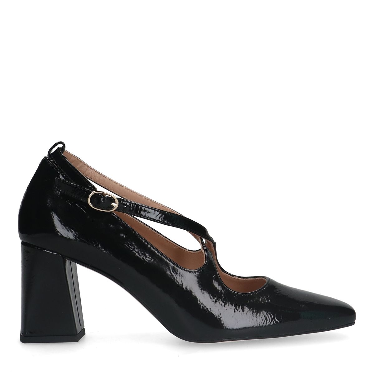 Zwarte lakleren pumps met gespsluiting