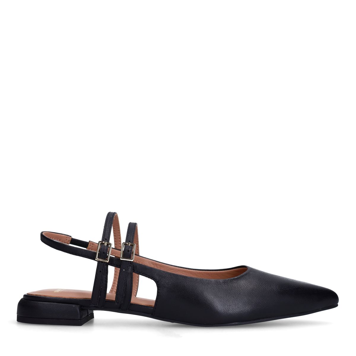 Zwarte leren slingbacks met dubbele bandjes