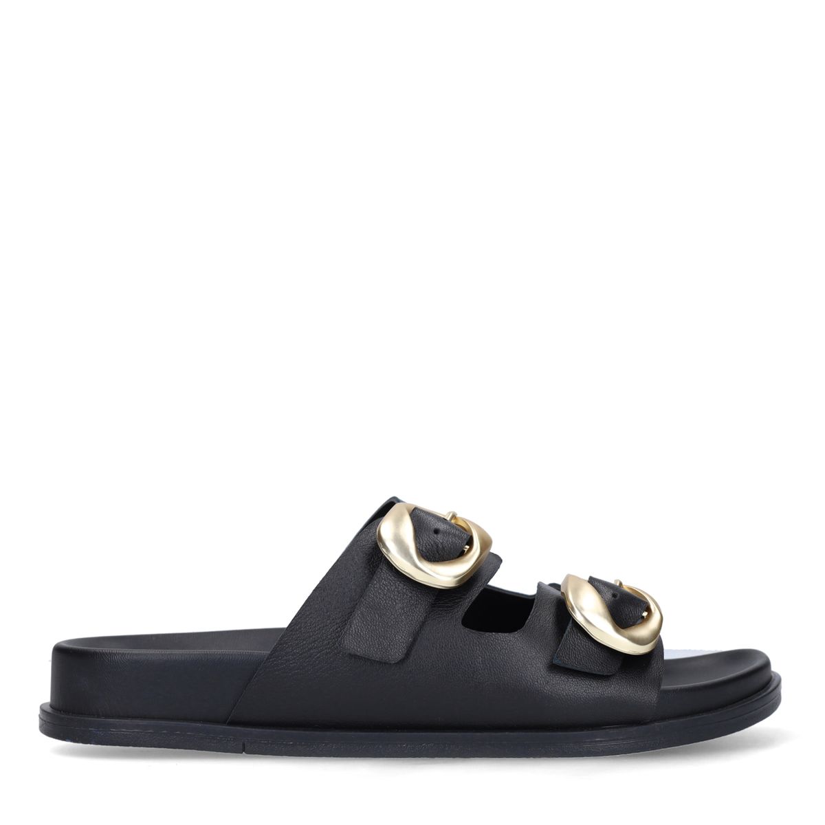 Manfield Zwarte Leren Sandalen Met Gesp