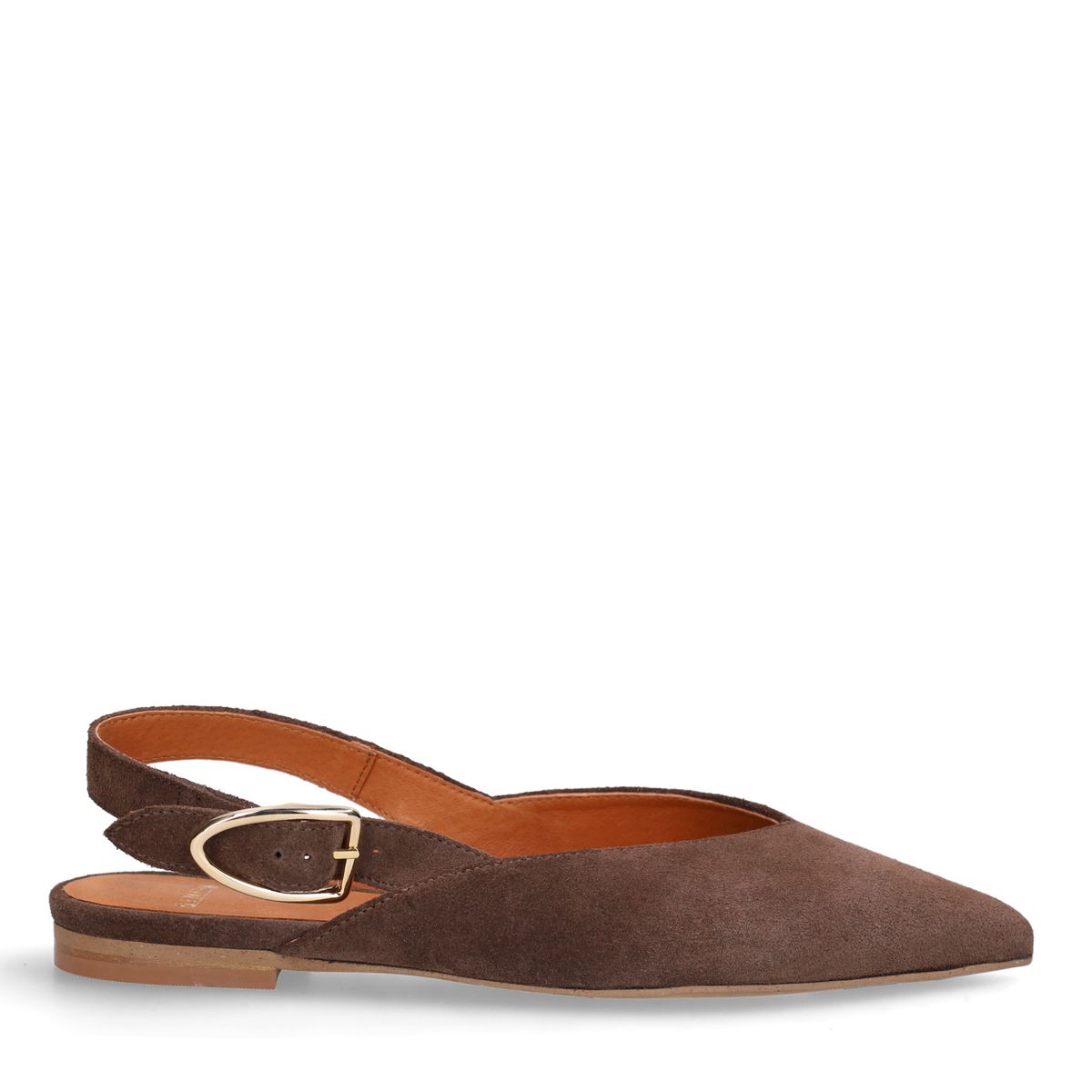 Manfield Bruine Suède Slingbacks Met Gespsluiting - Maat 38