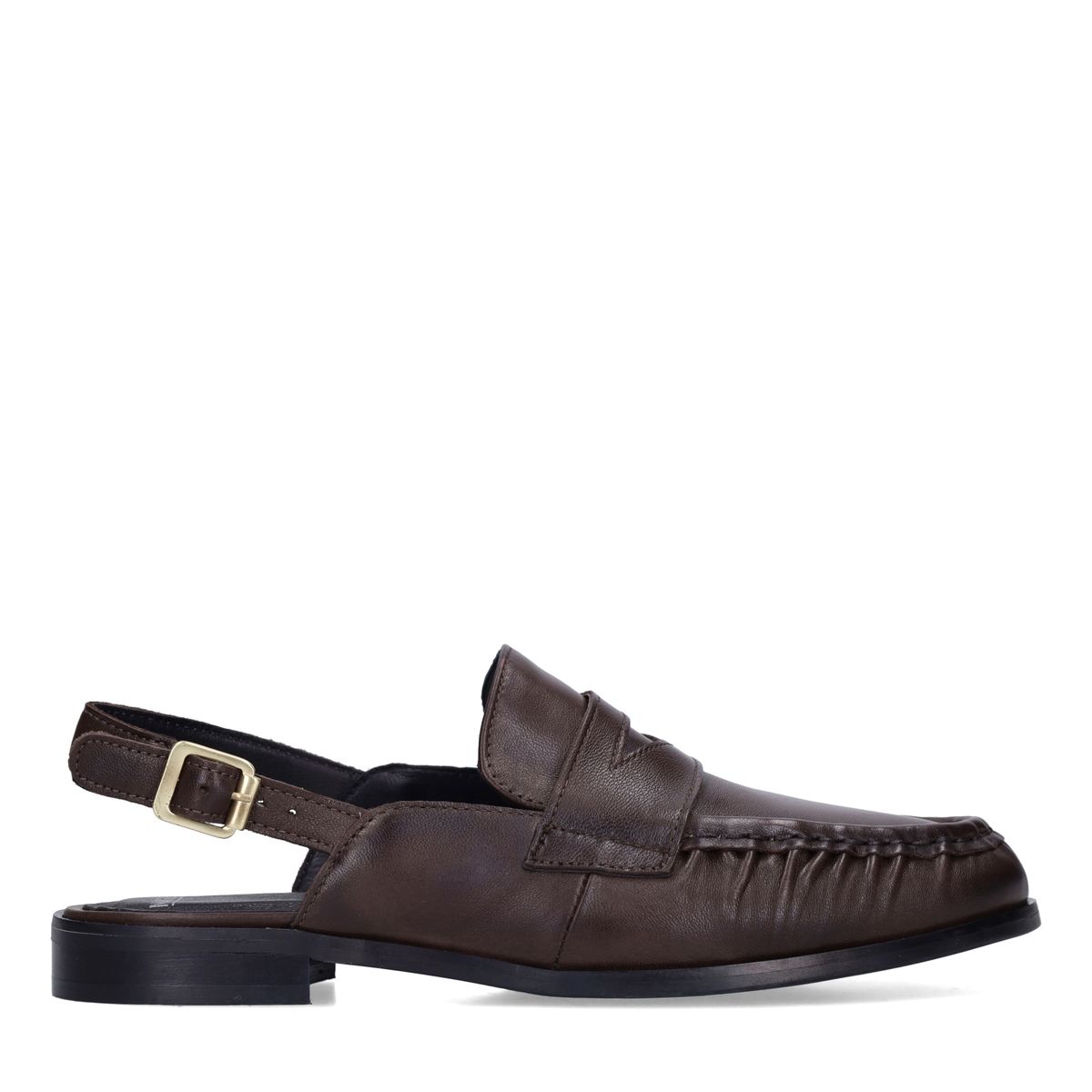 Manfield Donkerbruine Leren Slingback Loafers Met Gespsluiting - Maat 38