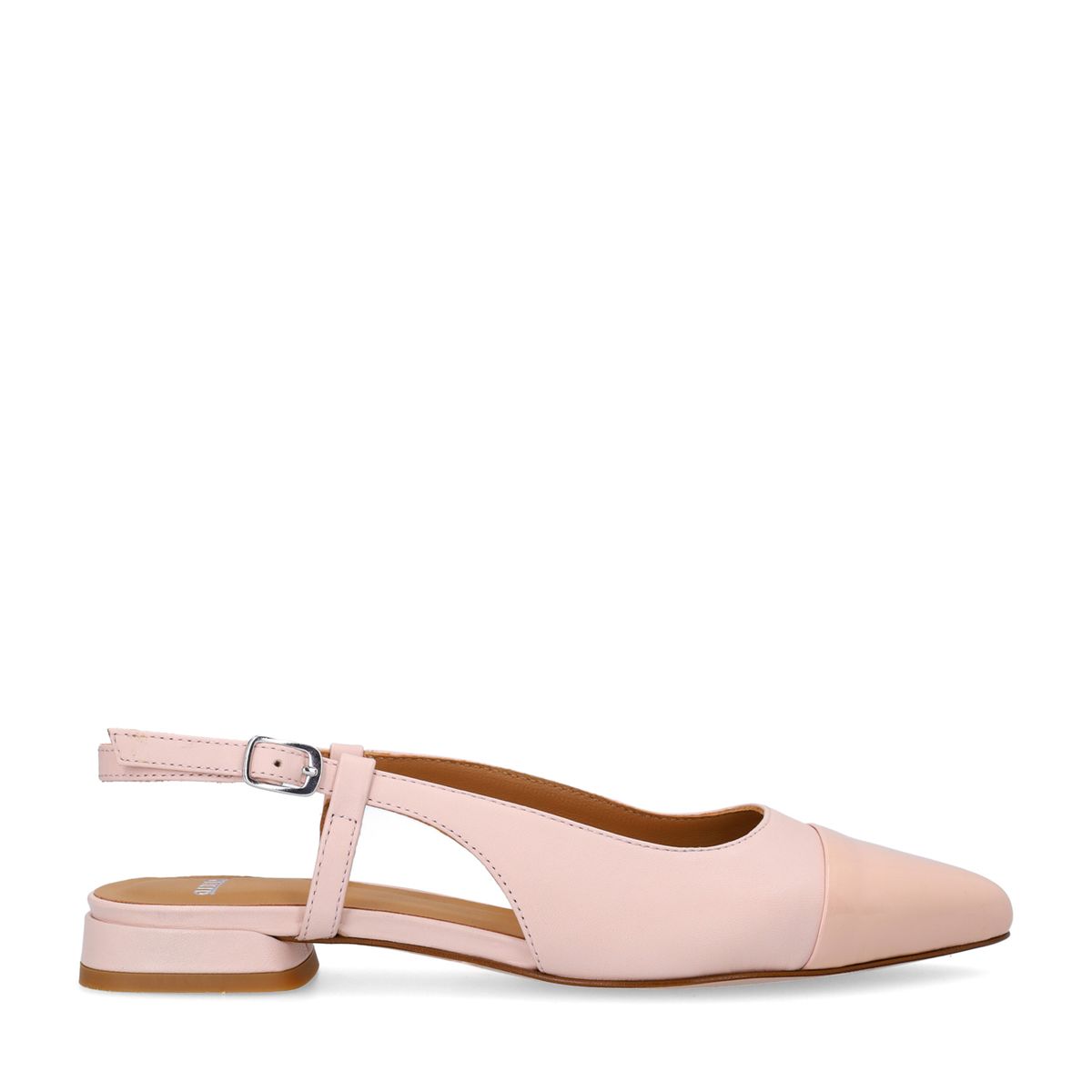 Roze leren slingbacks met lakleren neus