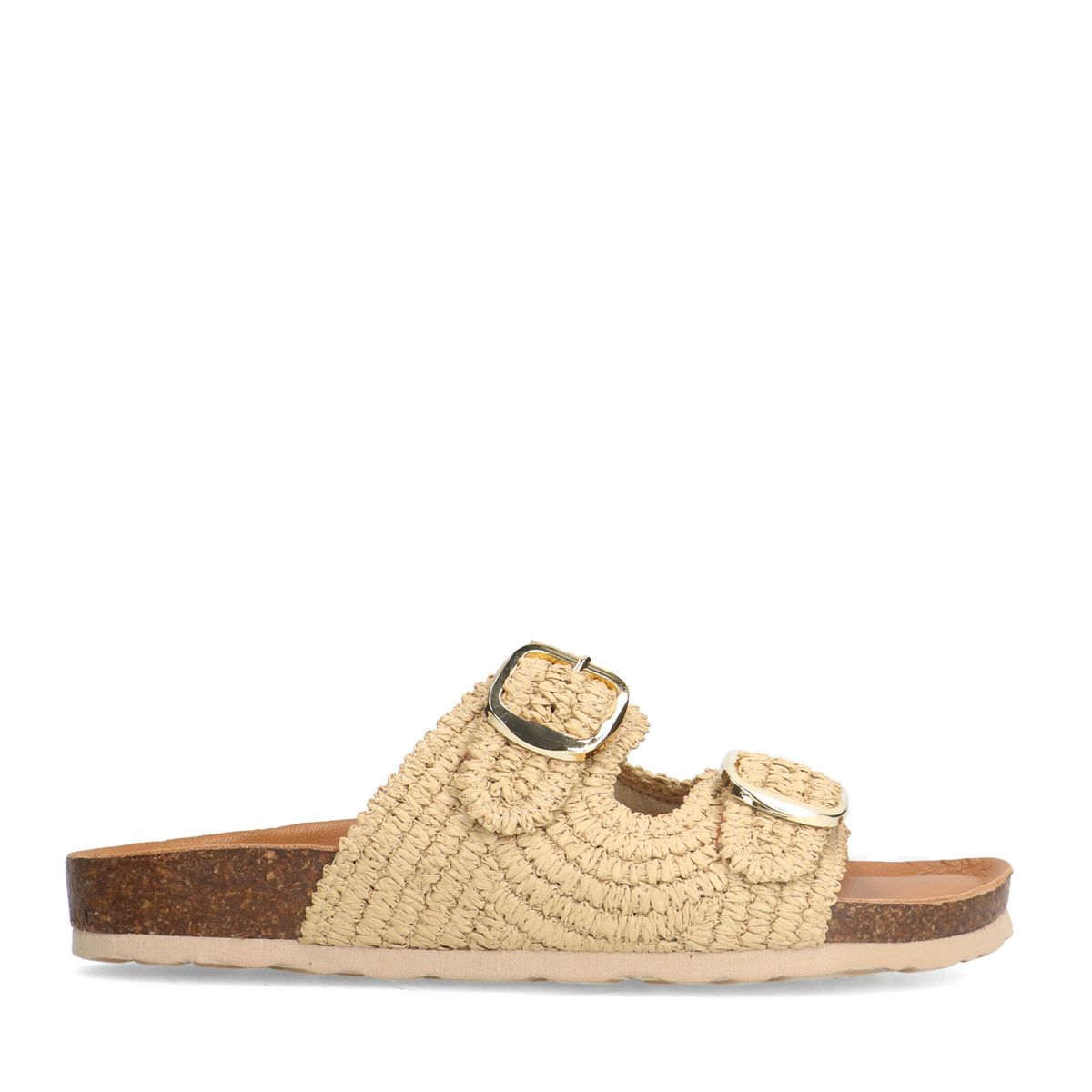 Beige raffia slippers
