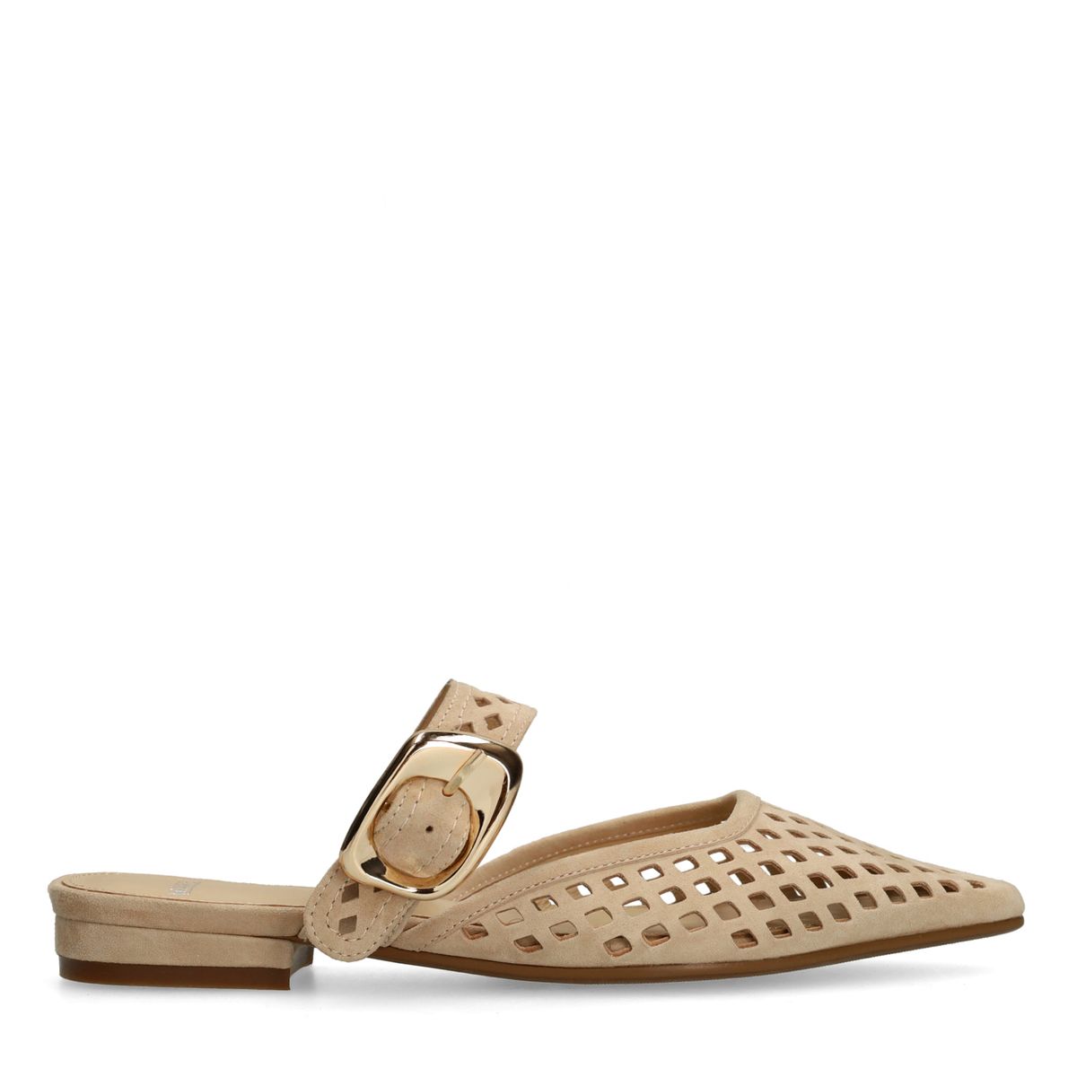 Manfield Beigefarbene Ledersandalen Mit Karo-Details