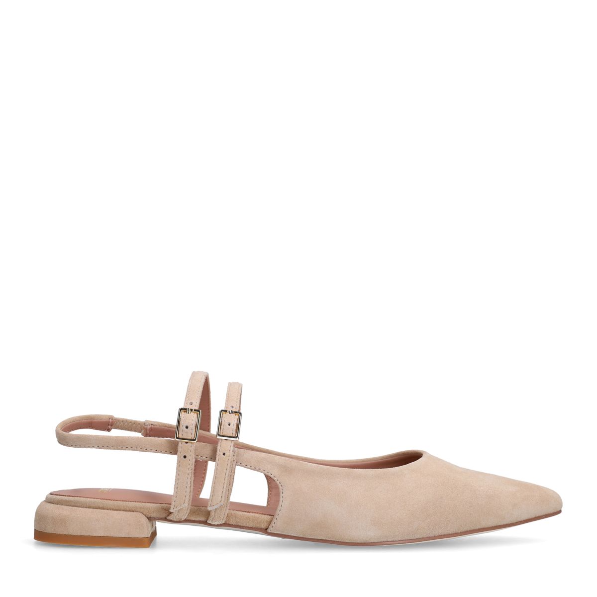 Beige suède slingbacks met dubbele bandjes