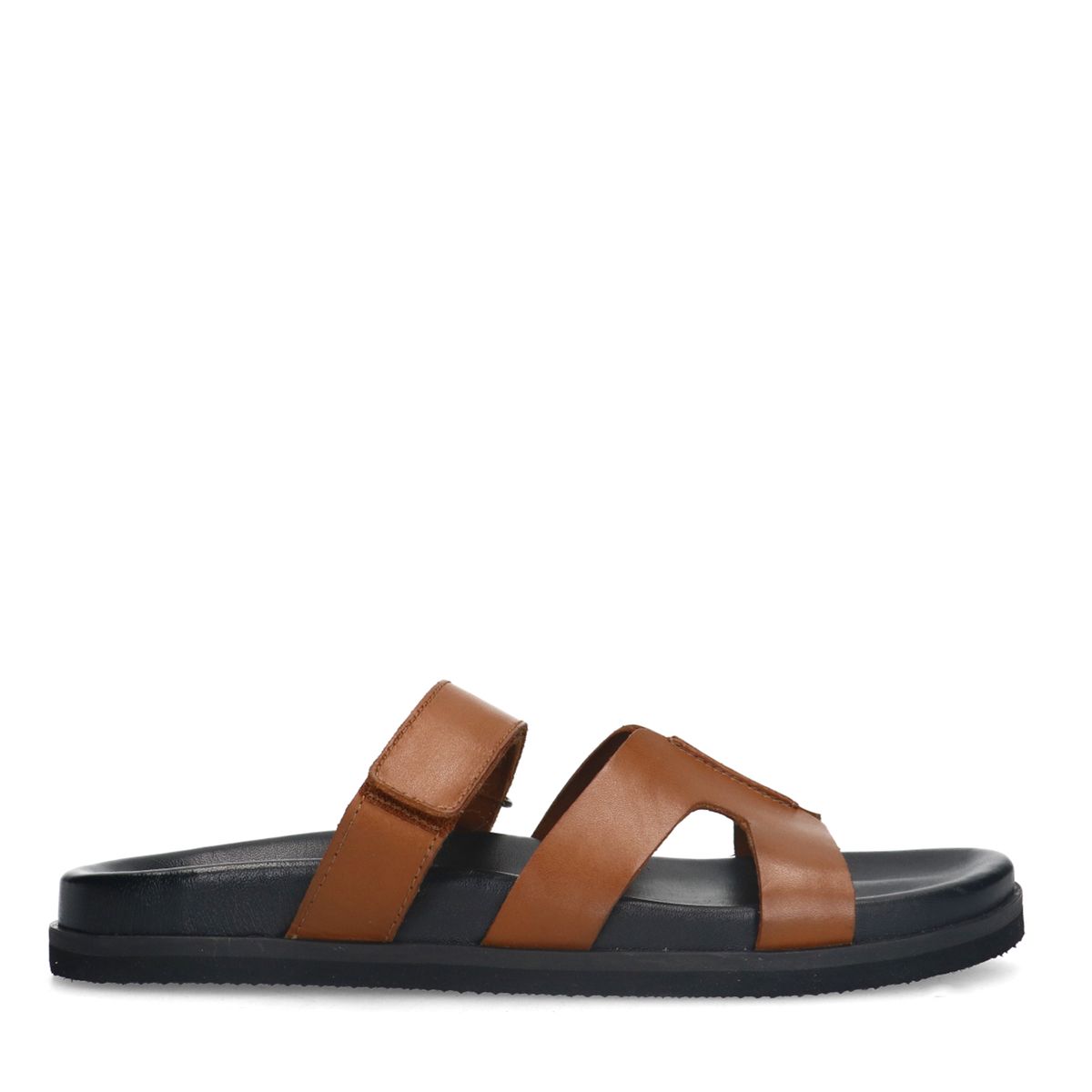 Cognac leren slippers met bandje