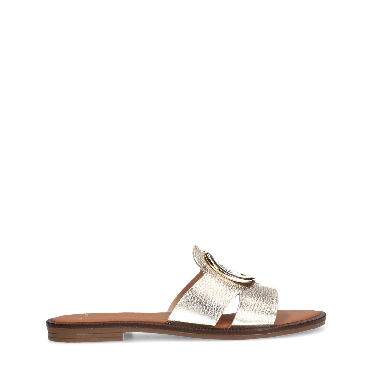 Gouden leren slippers met chain