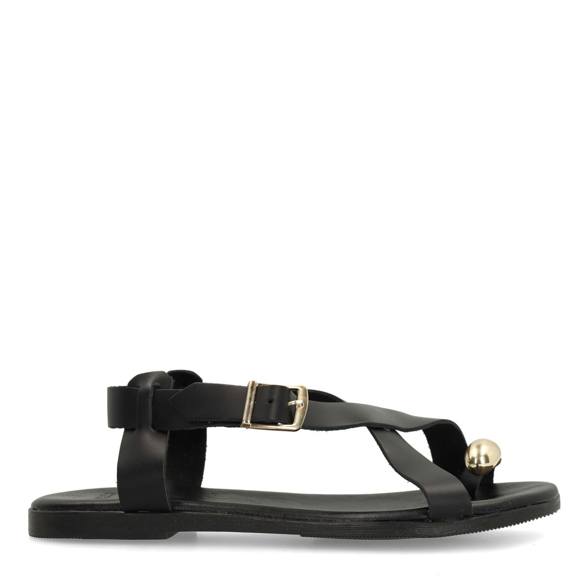 Zwart leren sandalen met goudkleurig detail