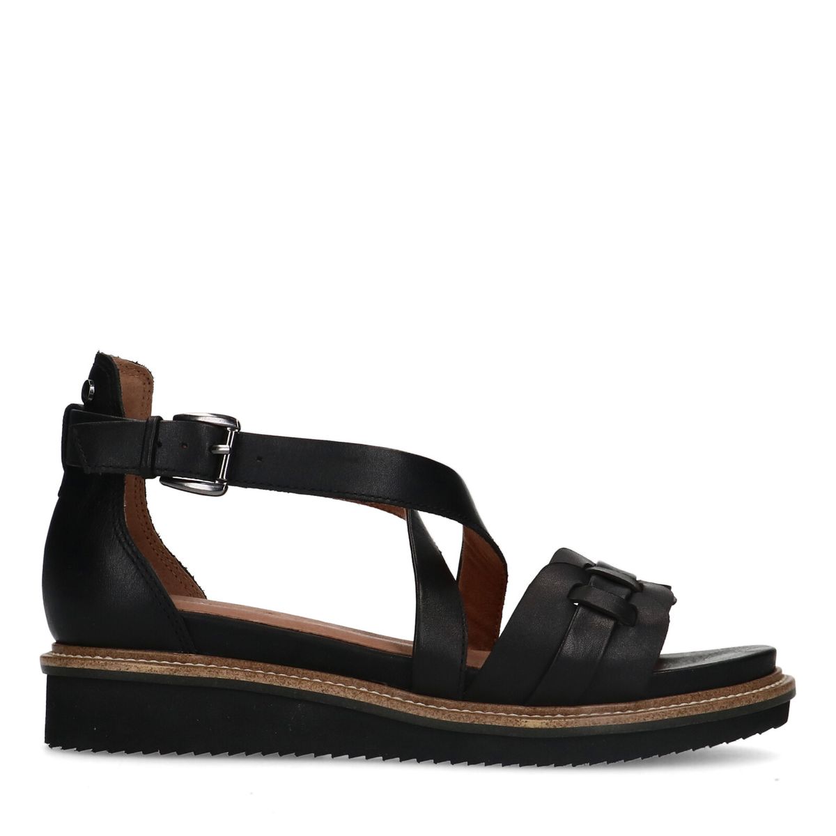 Zwarte leren sandalen met gevlochten band