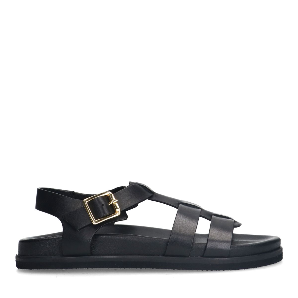 Zwarte leren sandalen met gespsluiting