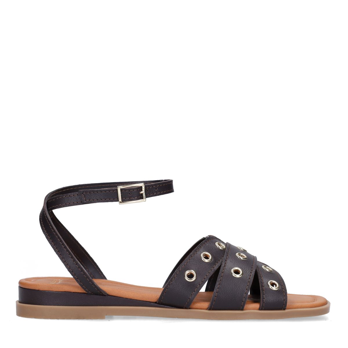 Manfield Braun E Ledersandalen Mit Nieten