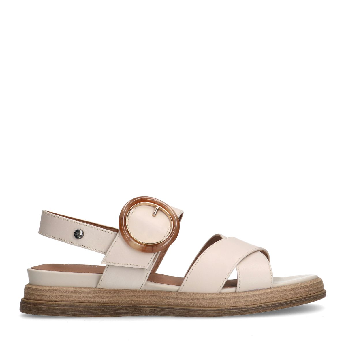 Créme witte leren plateau sandalen met gesp