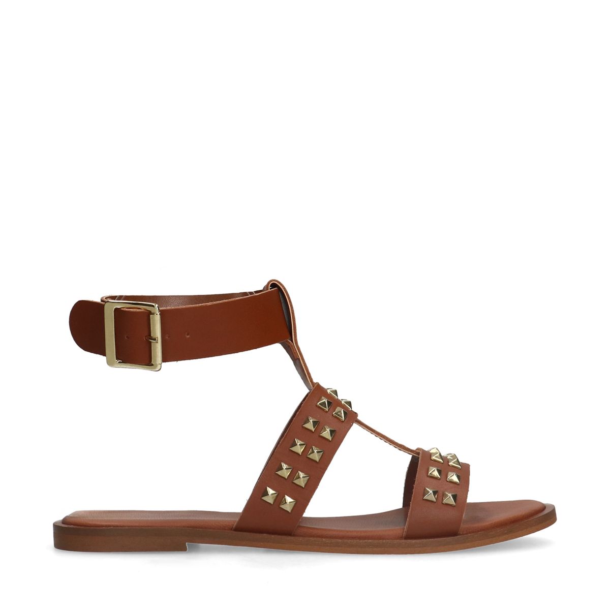 Cognac leren sandalen met studs