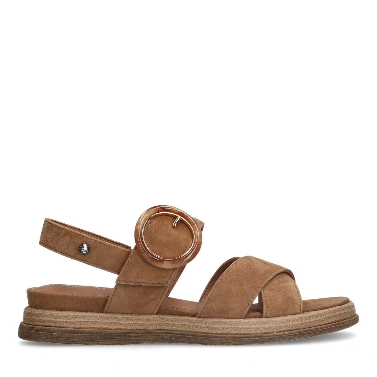 Beige suède plateau sandalen met gesp