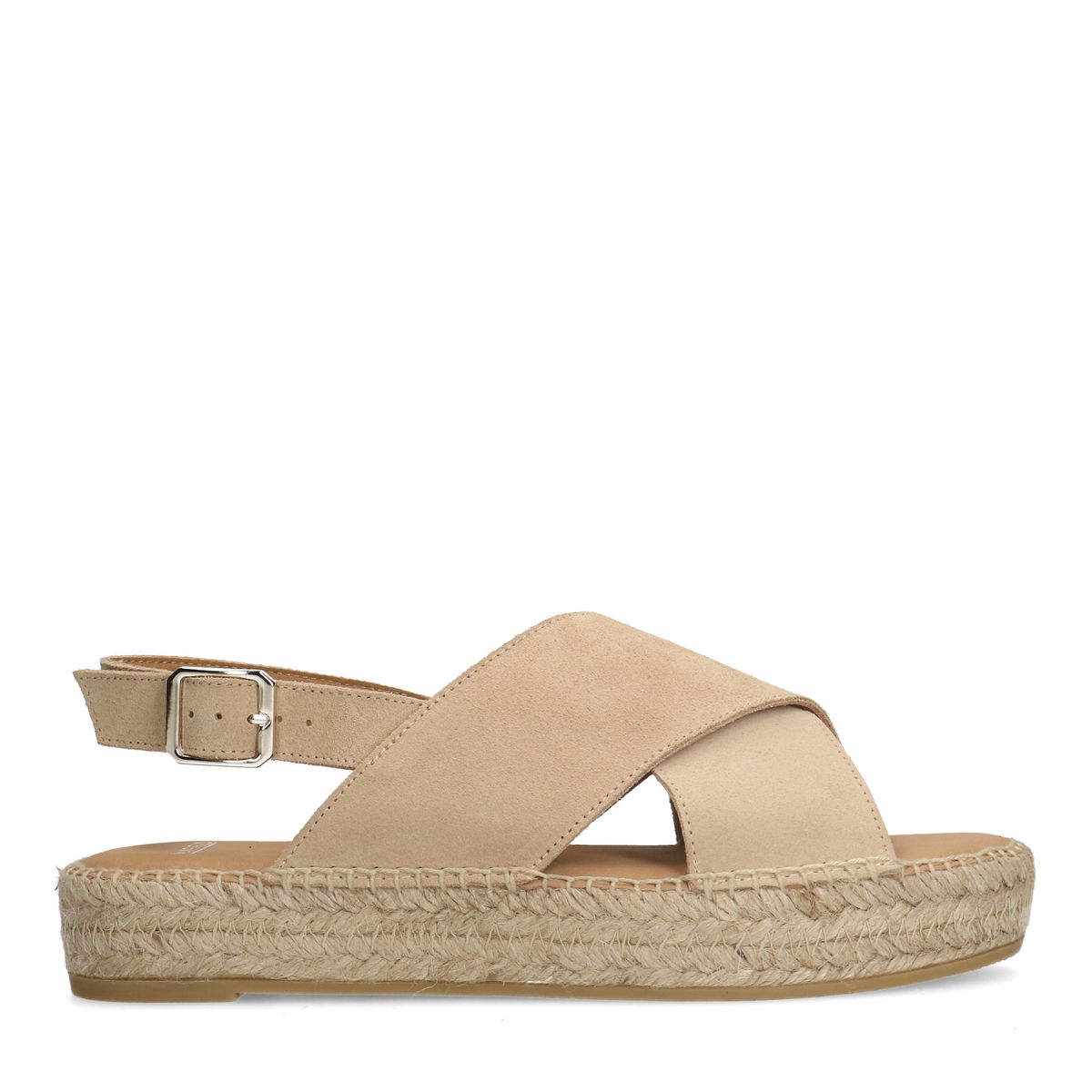 Beige suède sandalen met plateau
