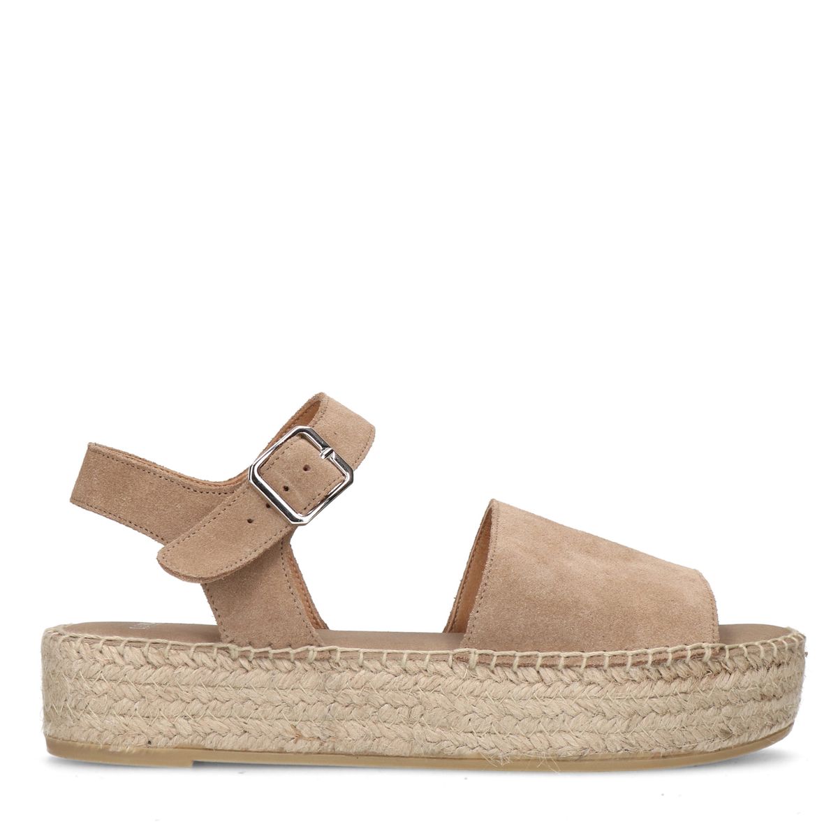 Beige suède sandalen met touwzool