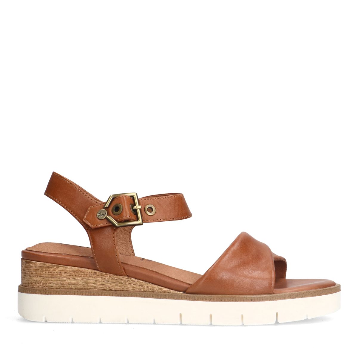 Cognac leren sandalen met witte zool