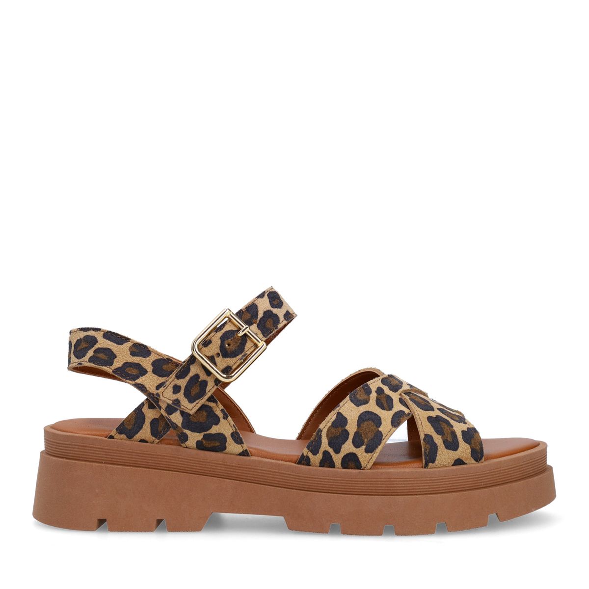 Suède leopard sandalen