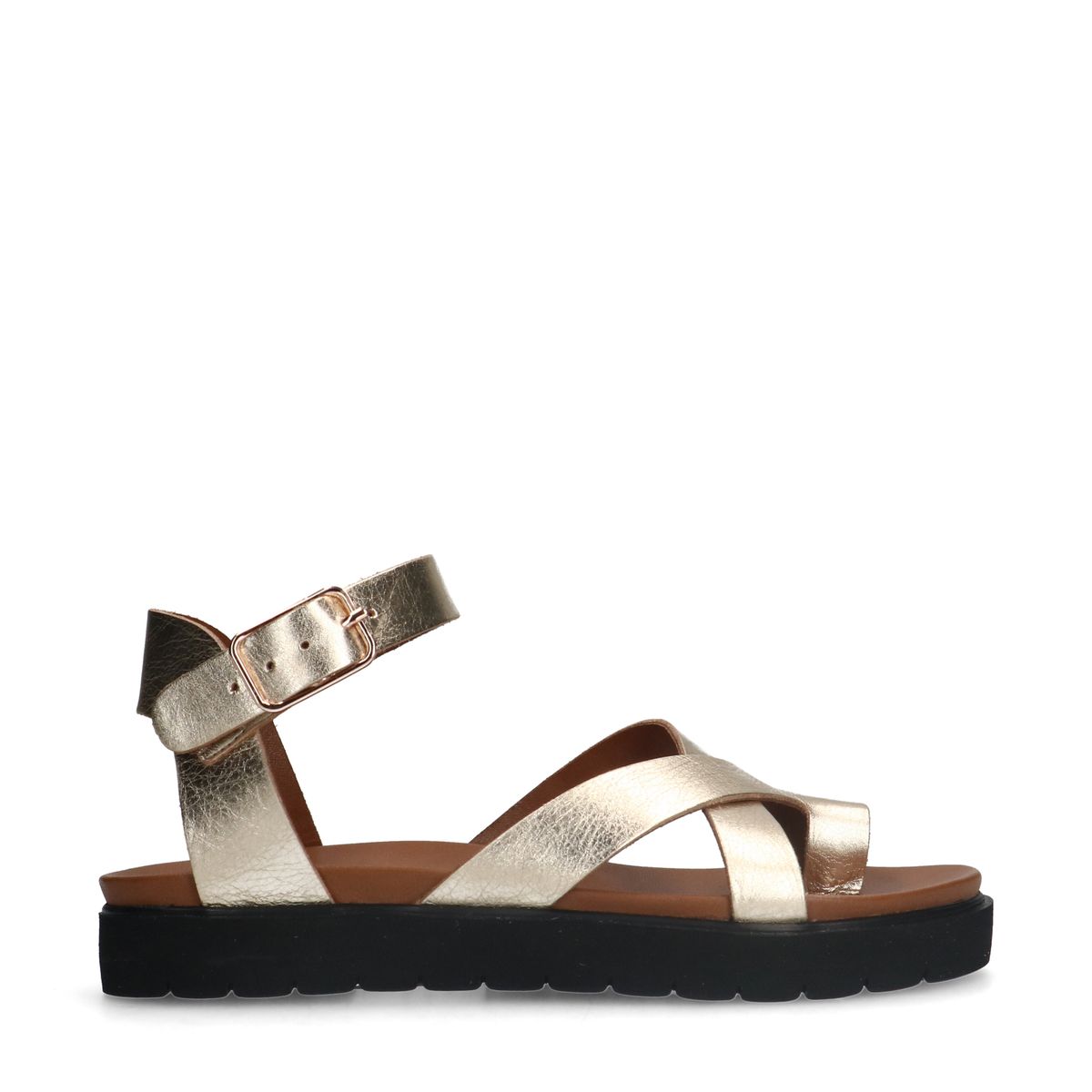 Gouden leren sandalen met plateauzool