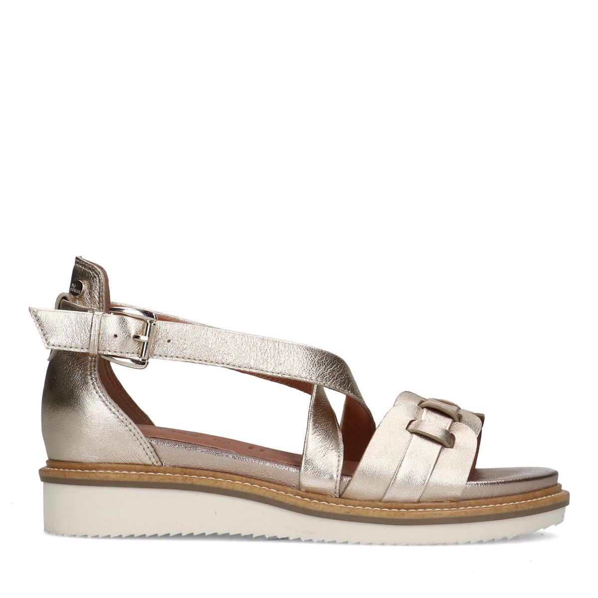 Gouden leren sandalen met gevlochten band