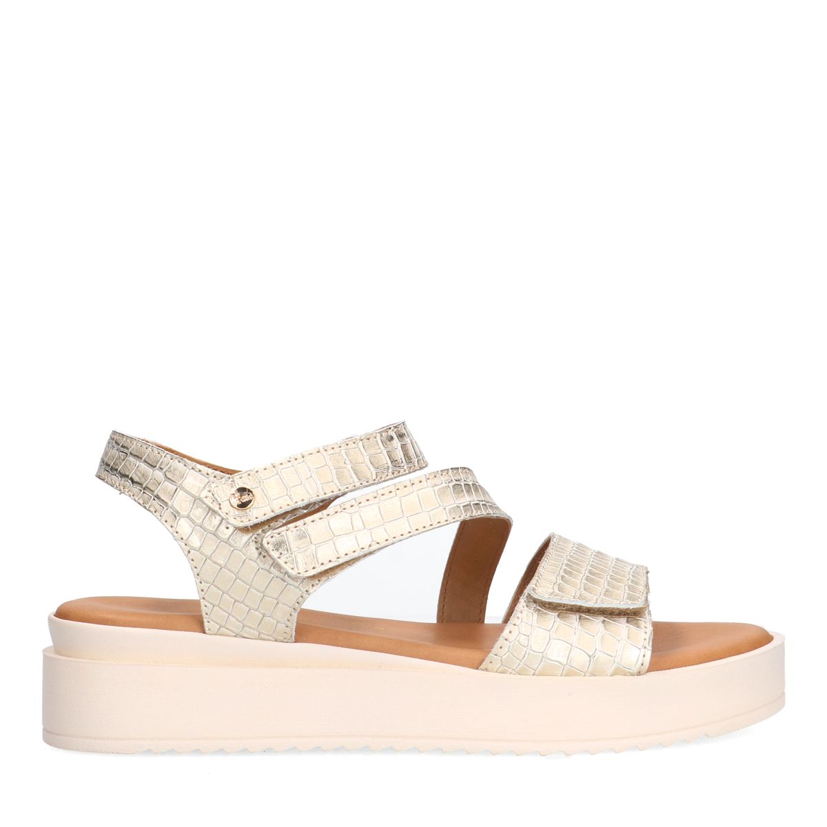 No stress Gouden leren croco sandalen