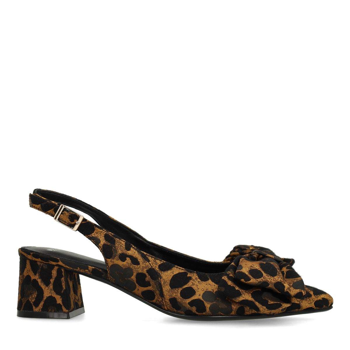 Zwarte leopard slingbacks met strik