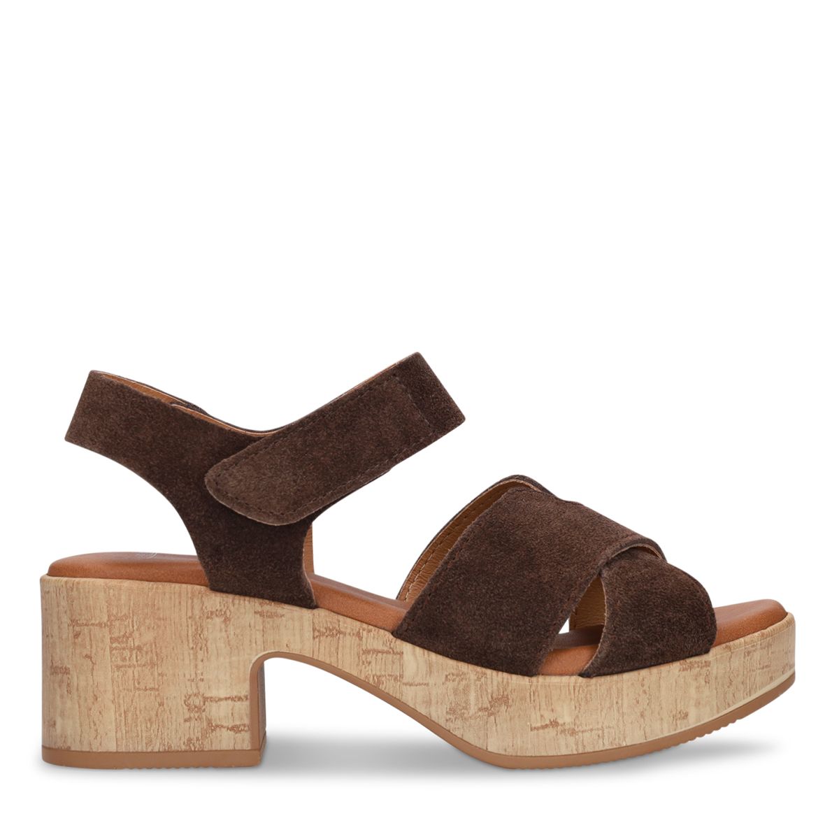 Manfield Bruine Suède Sandalen Met Blokhak