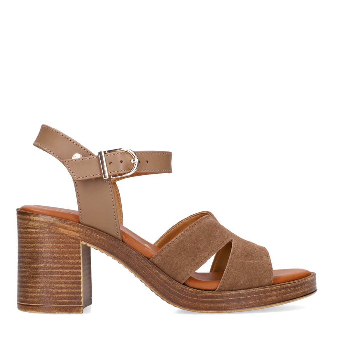 No Stress Bruine Suède Sandalen Met Blokhak