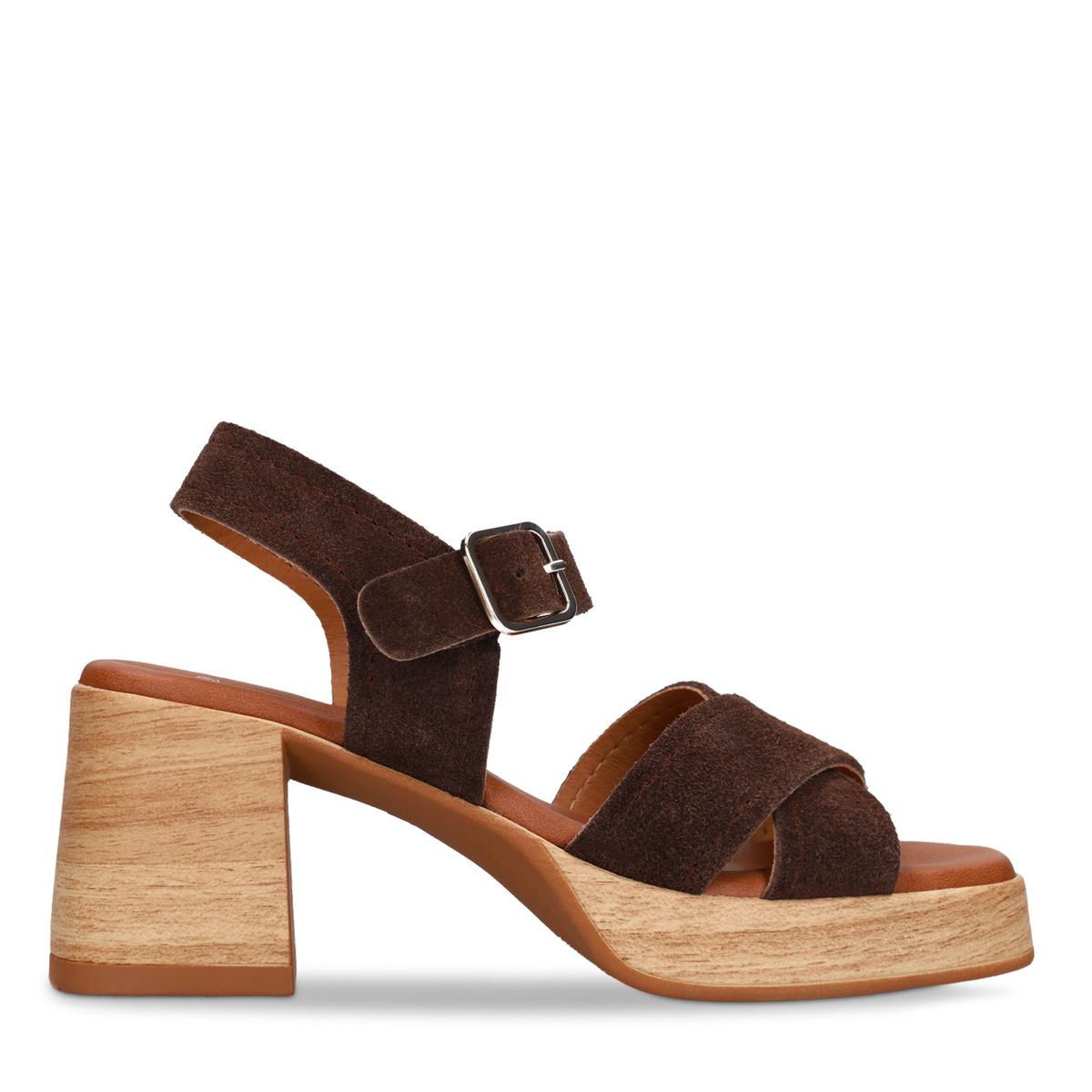 Manfield Bruine Suède Sandalen Met Blokhak