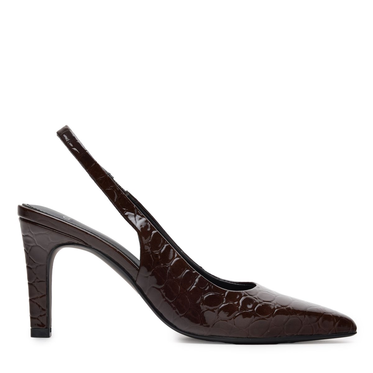 Manfield Bruine Croco Lakleren Slingbacks