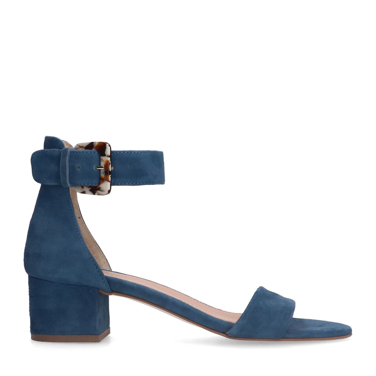 Blauwe suède sandalen met hak