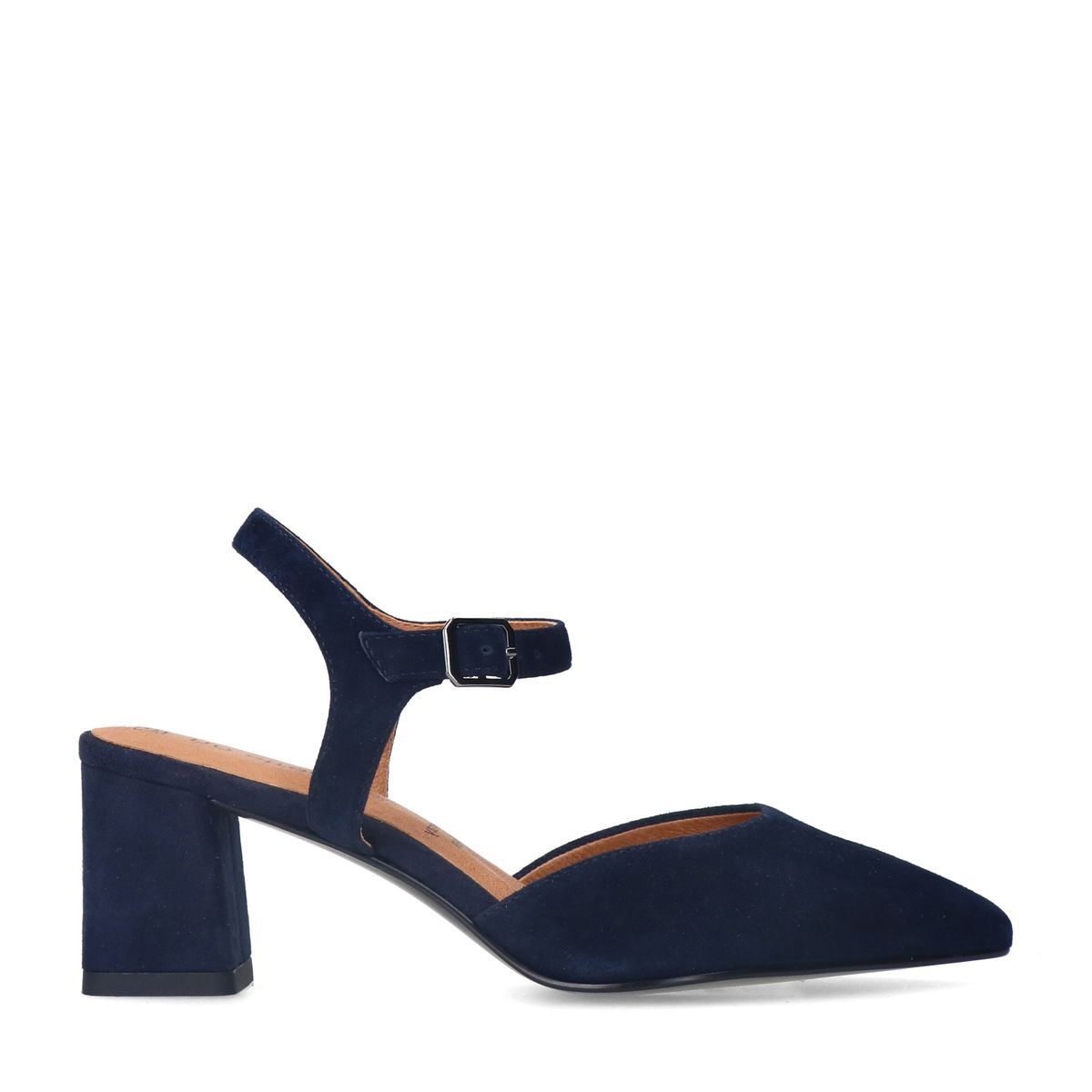 Donkerblauwe suède slingbacks