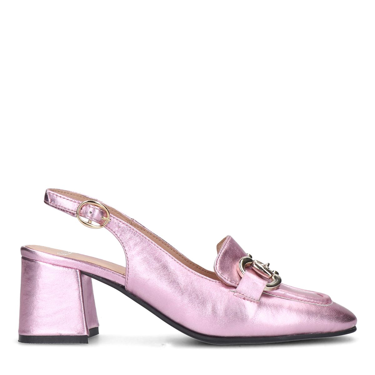 Manfield Roze metallic leren slingback pumps