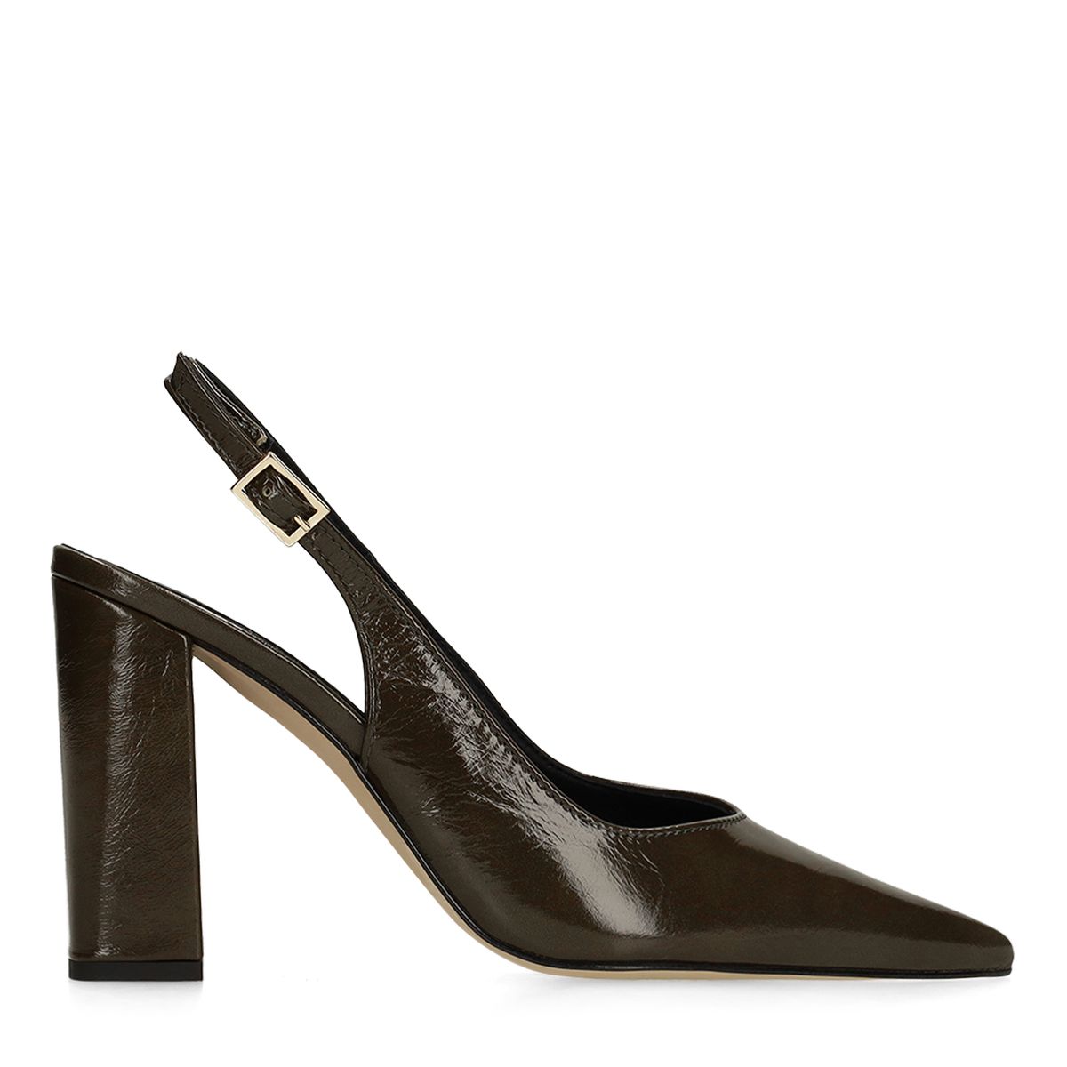 Donkergroene leren slingbacks