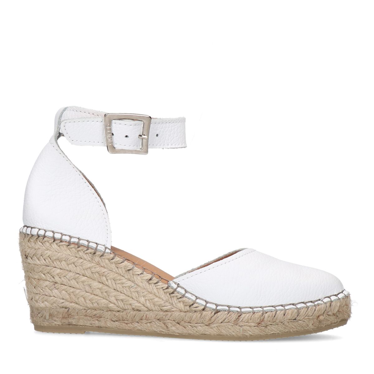 Witte leren sleehakken met touwzool