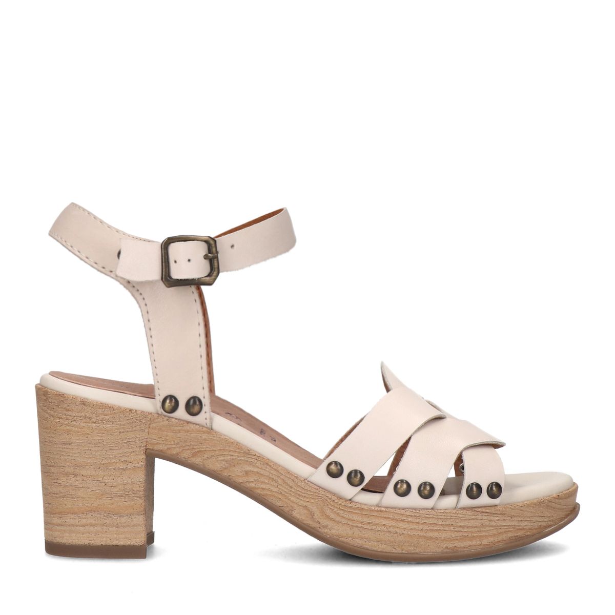 Beige leren sandalen met blokhak