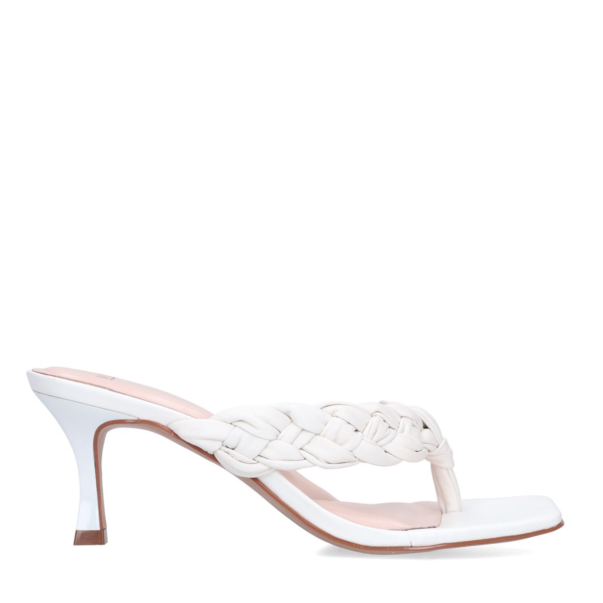 Manfield Witte Leren Gevlochten Hak Slippers - Maat 40