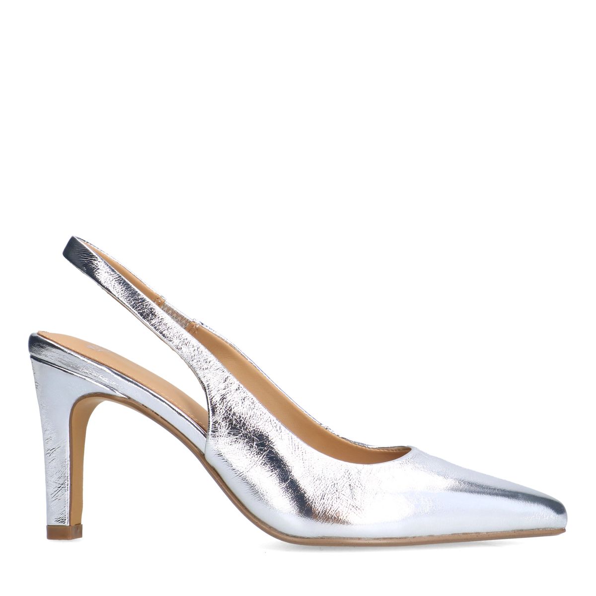 Zilverkleurige leren slingbacks