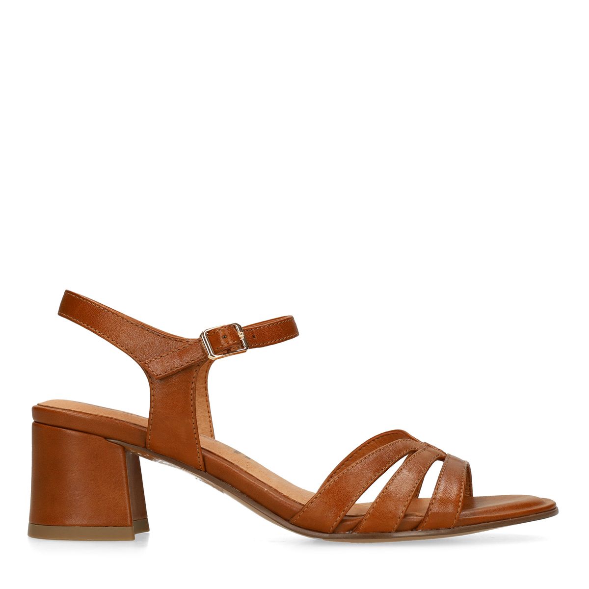 No Stress Cognac Leren Sandalen Met Hak