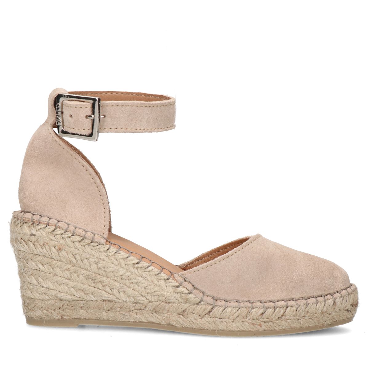 Manfield Beige Suède Sleehakken Met Gespsluiting - Maat 39
