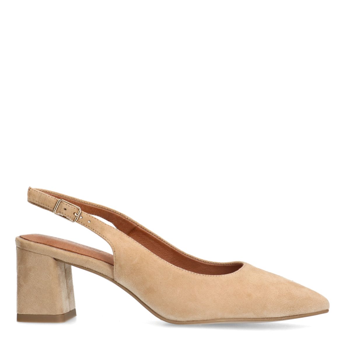 No Stress Beige Suède Slingbacks Met Blokhak Van 6 Cm Met Gespsluiting - Maat 41